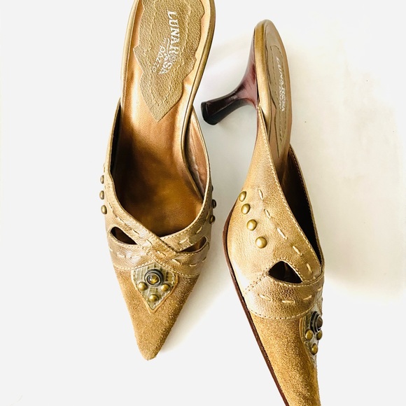 Luna Rosa Pazzo Jagged Western Leather Pointed Toe Kitten Heels Size 7 - Picture 2 of 6